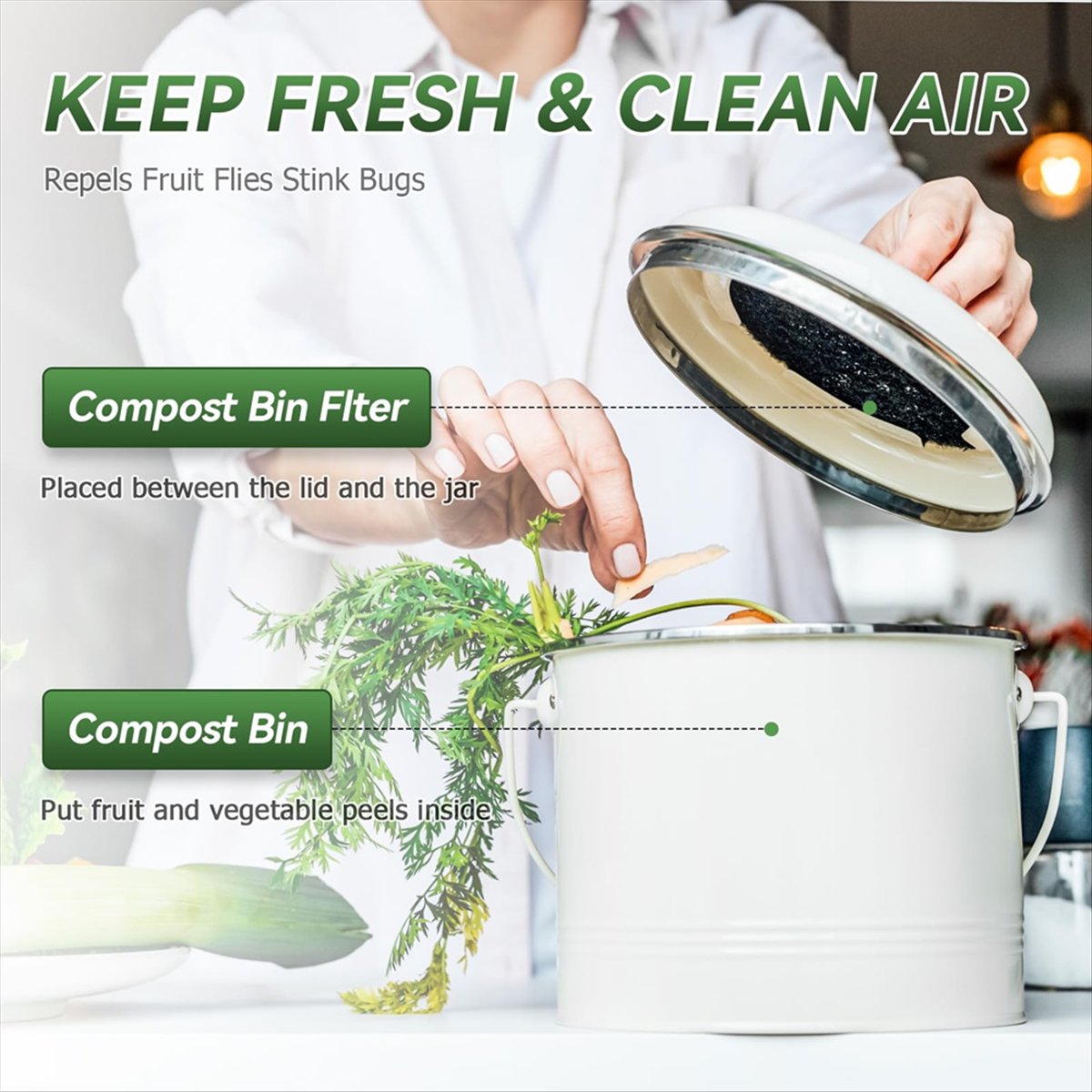 Compost Bin Countertop - A92G Neuer Kompostbehälter-Filter, 6,7 Zoll Filter